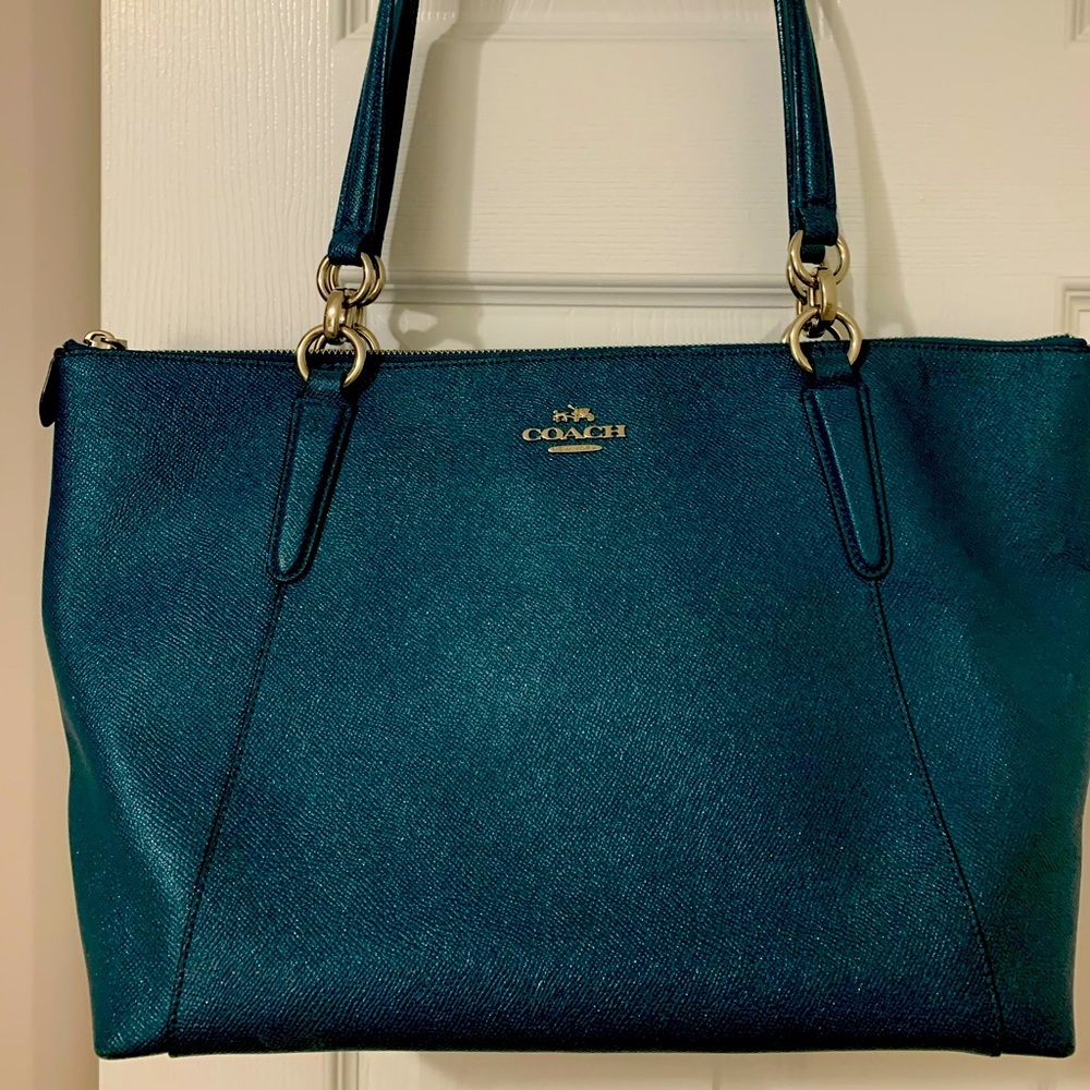 Coach large purse. VERY gently used. Deep aqua blue